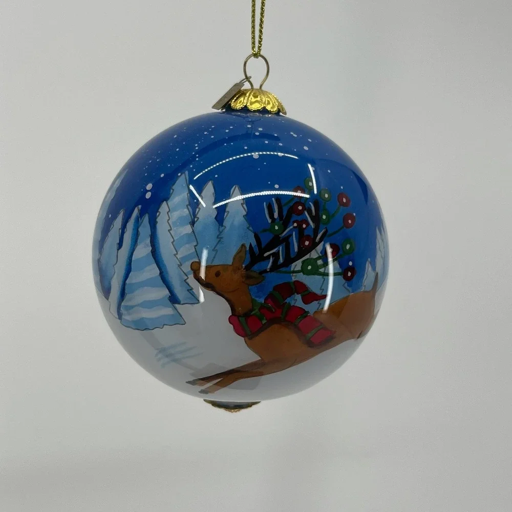 Pier 1 Li Bien Leaping Deer Ornament 2018 Hand Painted Glass Christmas Boxed